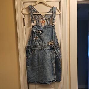 Kikomo vintage 90s Denim Skort Overalls With Sun And Star Embroidery